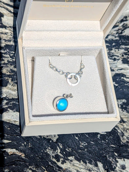 Blue Sea Glass Necklace in Silver with Chunky Belcher ChainNecklacesBooblinka Jewellery