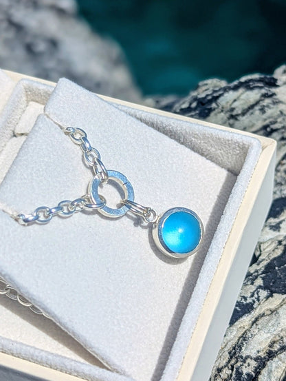 Blue Sea Glass Necklace in Silver with Chunky Belcher ChainNecklacesBooblinka Jewellery