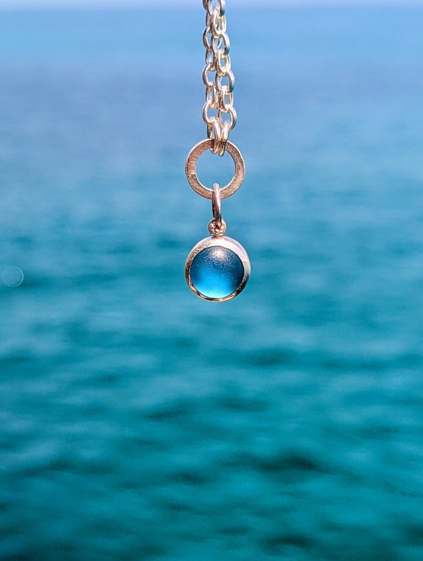 Blue Sea Glass Necklace in Silver with Chunky Belcher ChainNecklacesBooblinka Jewellery