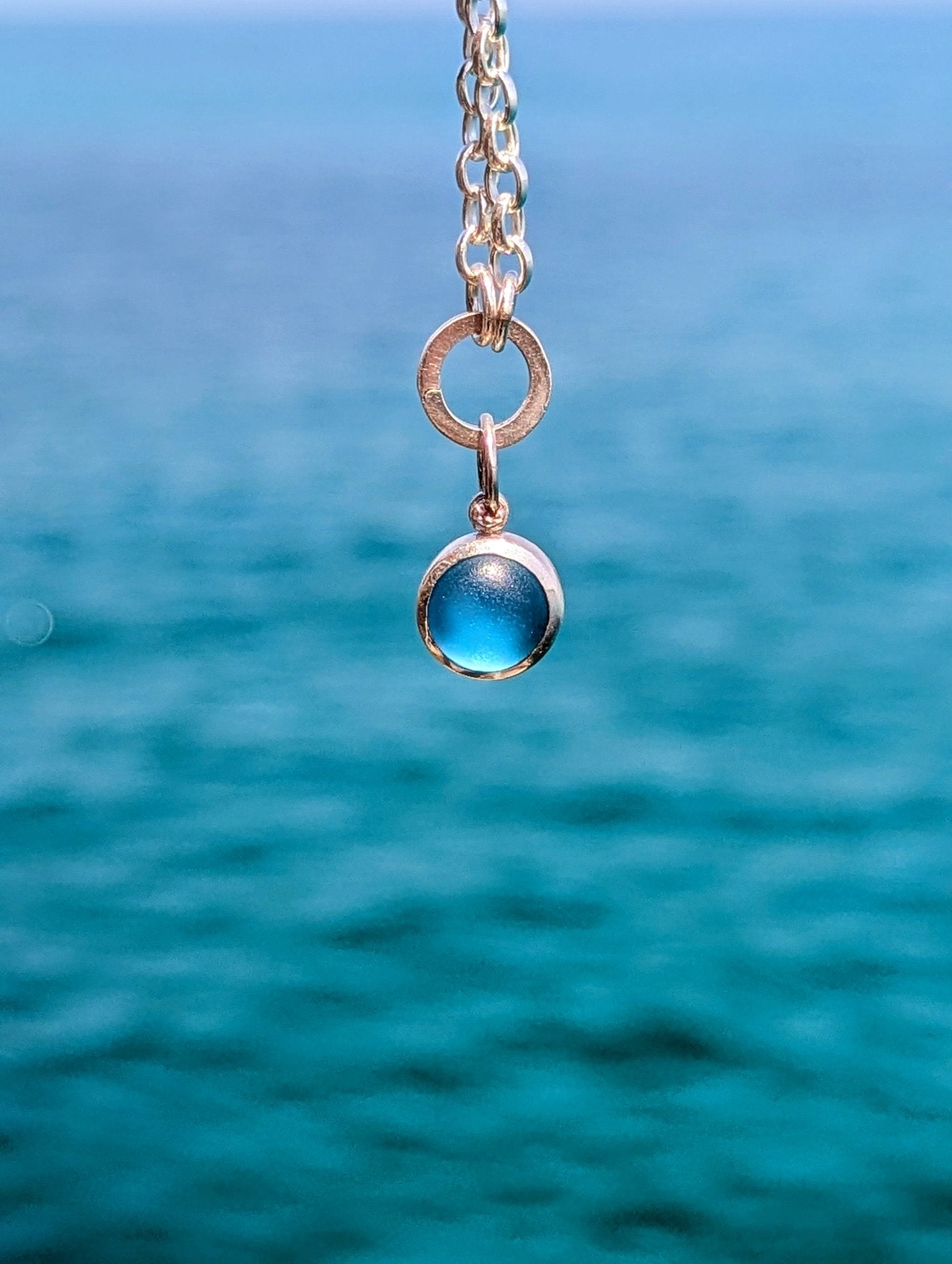 Blue Sea Glass Necklace in Silver with Chunky Belcher ChainNecklacesBooblinka Jewellery