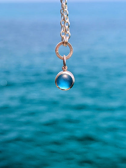 Blue Sea Glass Necklace in Silver with Chunky Belcher ChainNecklacesBooblinka Jewellery