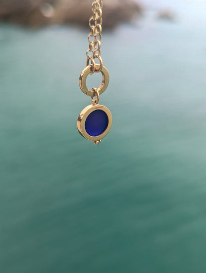Blue Sea Glass Necklace in Solid 9ct Gold – One of a KindNecklacesBooblinka Jewellery