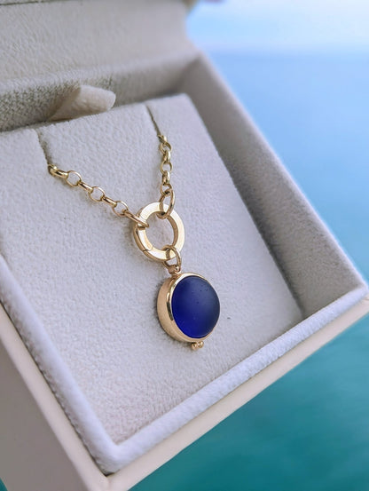Blue Sea Glass Necklace in Solid 9ct Gold – One of a KindNecklacesBooblinka Jewellery