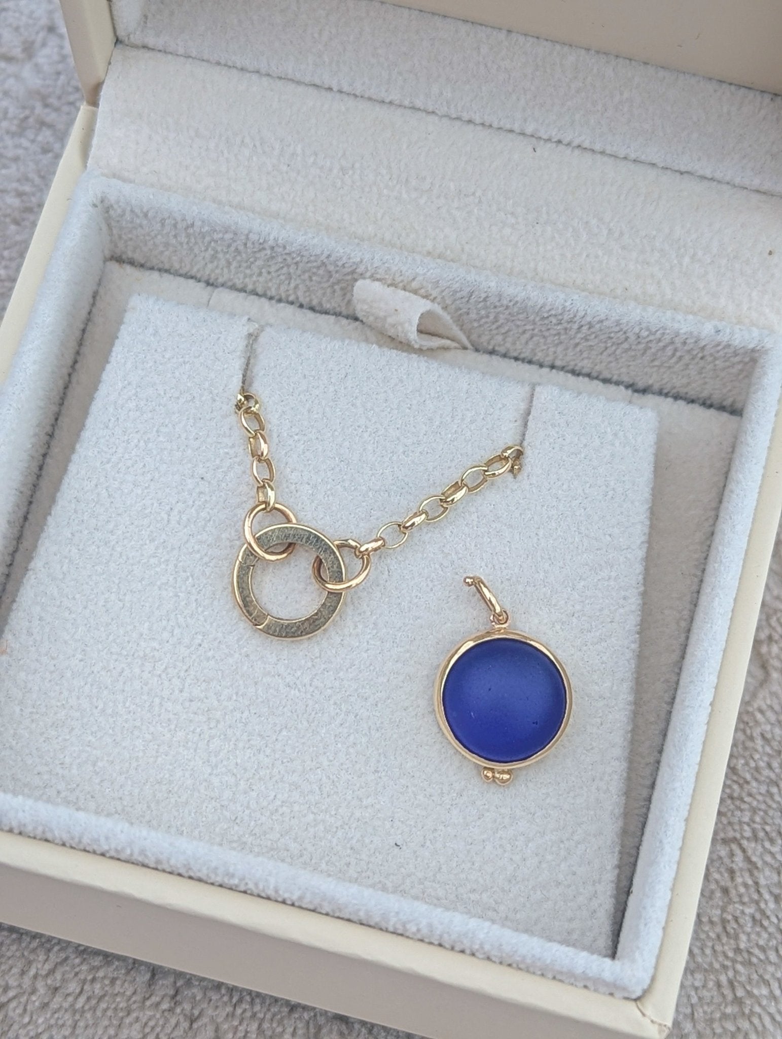 Blue Sea Glass Necklace in Solid 9ct Gold – One of a KindNecklacesBooblinka Jewellery