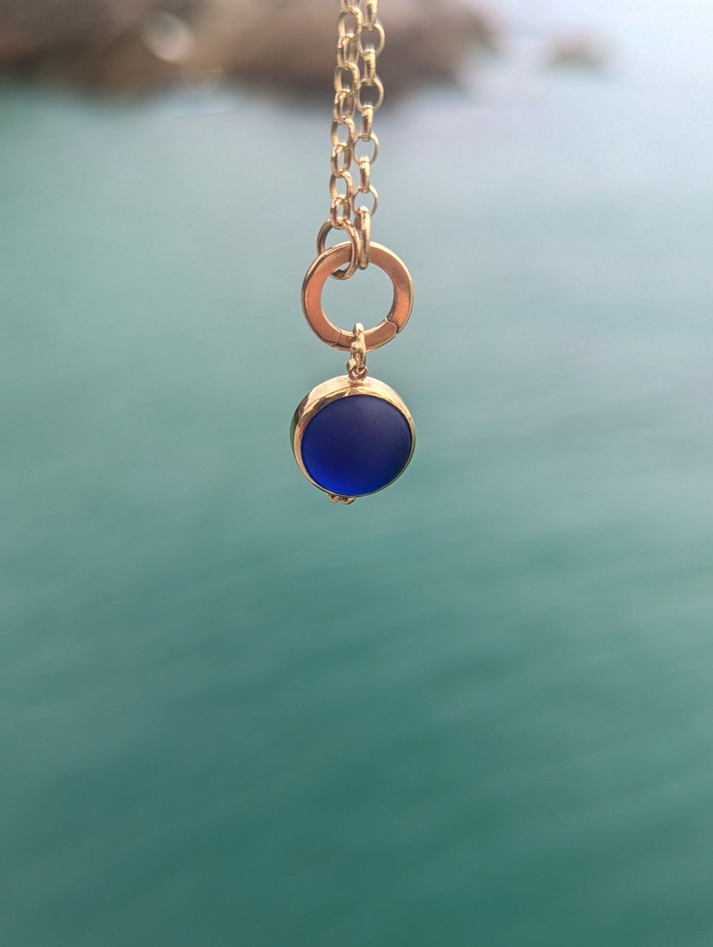 Blue Sea Glass Necklace in Solid 9ct Gold – One of a KindNecklacesBooblinka Jewellery
