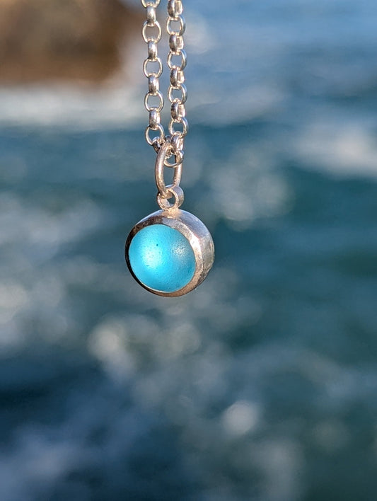 Blue Sea Glass Necklace in Sterling SilverNecklacesBooblinka Jewellery
