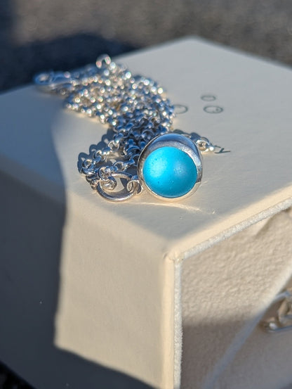 Blue Sea Glass Necklace in Sterling SilverNecklacesBooblinka Jewellery