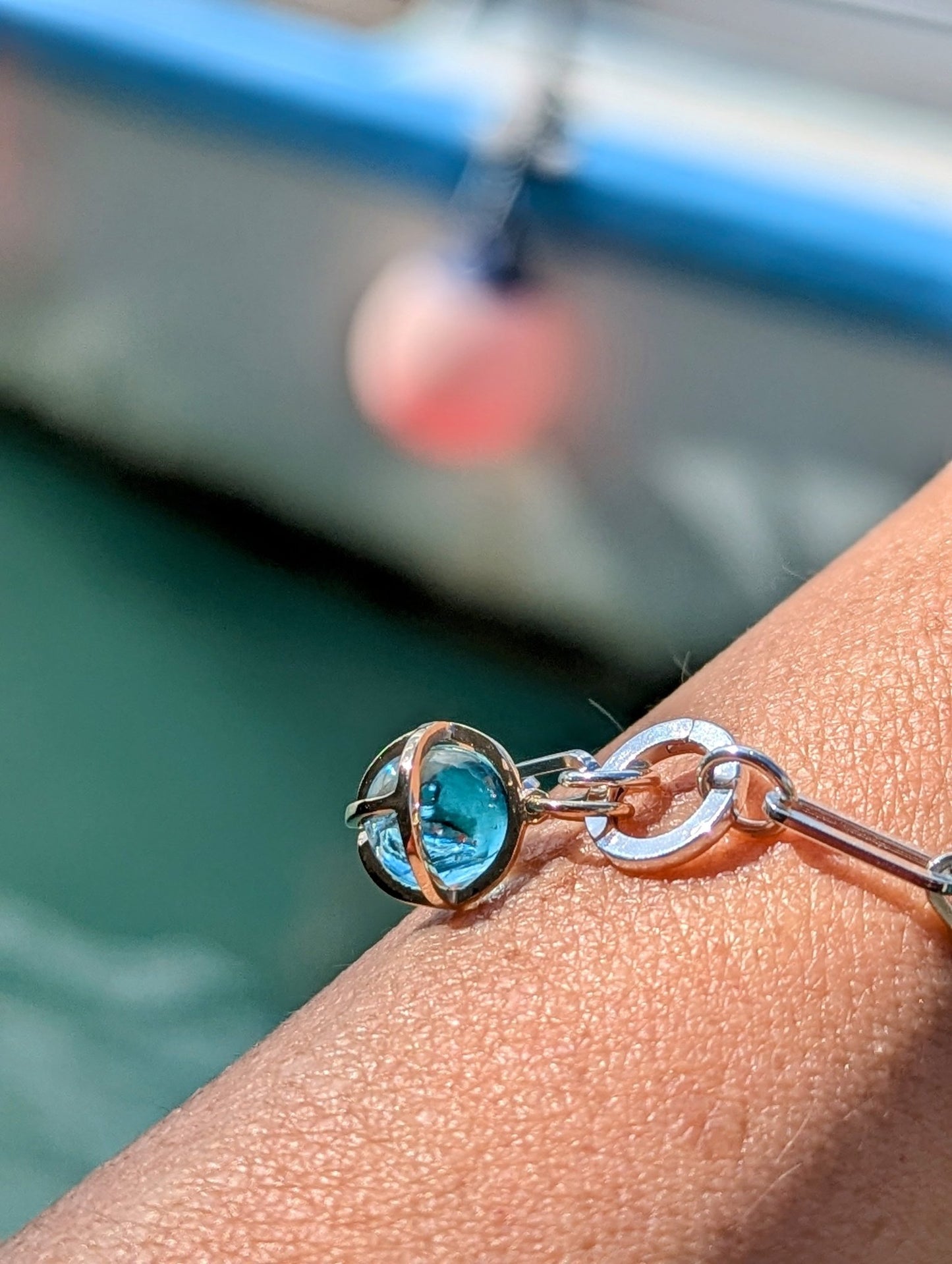 Blue Topaz Charm Bracelet with 9ct Gold Cage and Silver Paperclip Chain | One-Off PiecebraceletBooblinka Jewellery