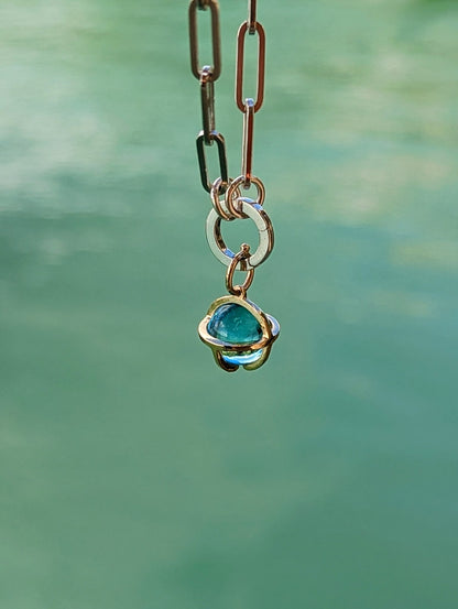 Blue Topaz Charm Bracelet with 9ct Gold Cage and Silver Paperclip Chain | One-Off PiecebraceletBooblinka Jewellery