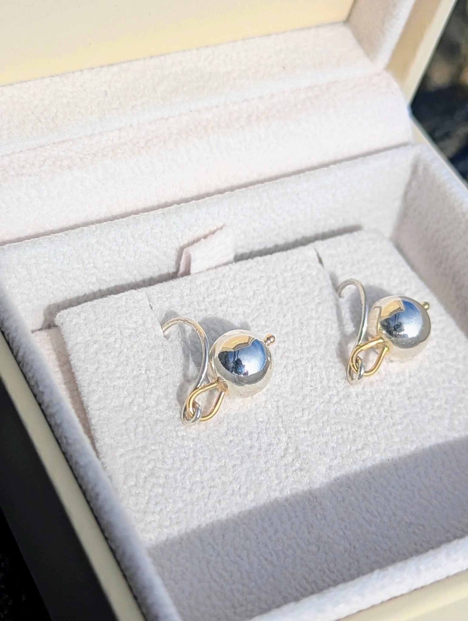 Blue Topaz Dangle Earrings – Silver & Gold, Handmade in CornwallEarringsBooblinka Jewellery