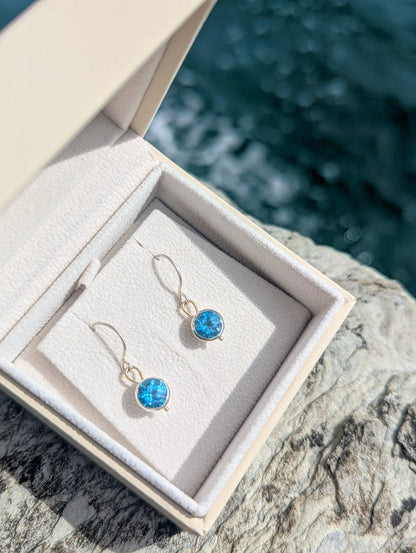 Blue Topaz Dangle Earrings – Silver & Gold, Handmade in CornwallEarringsBooblinka Jewellery