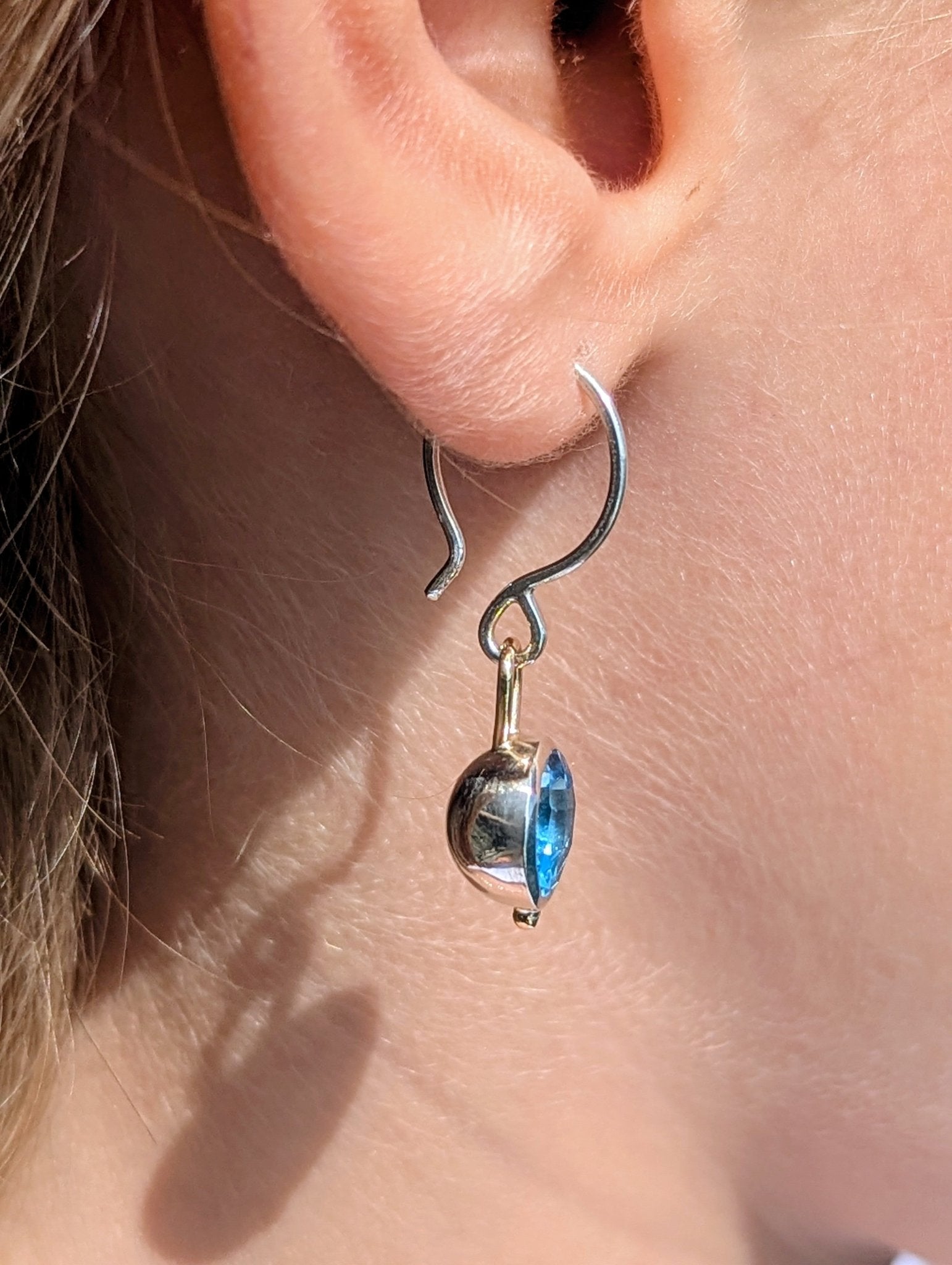 Blue Topaz Dangle Earrings – Silver & Gold, Handmade in CornwallEarringsBooblinka Jewellery