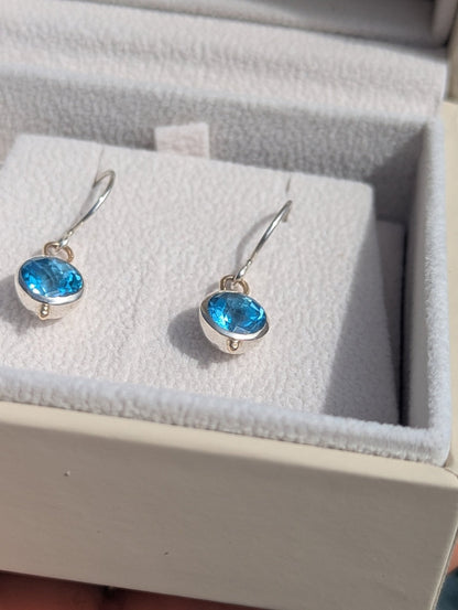 Blue Topaz Dangle Earrings – Silver & Gold, Handmade in CornwallEarringsBooblinka Jewellery