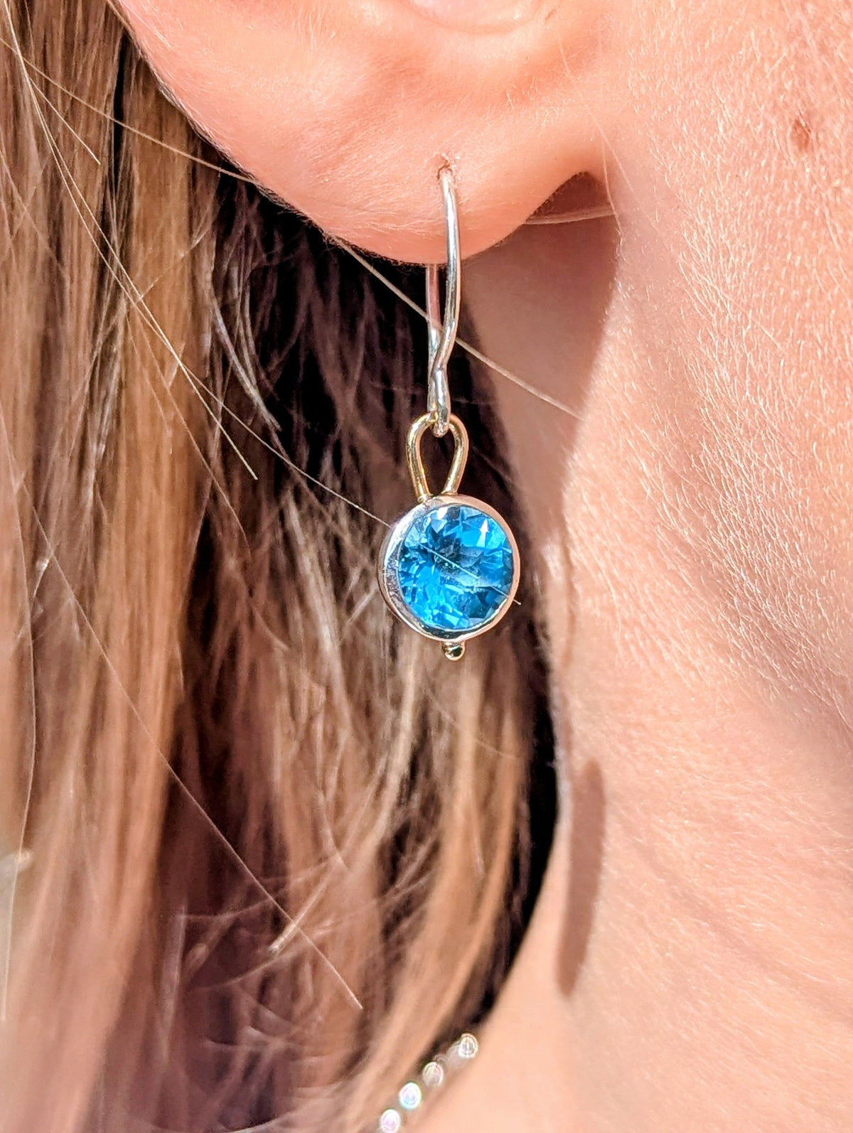 Blue Topaz Dangle Earrings – Silver & Gold, Handmade in CornwallEarringsBooblinka Jewellery