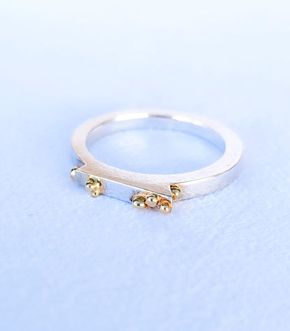Contemporary Silver Ring with 9ct Gold GranulesRingsBooblinka Jewellery