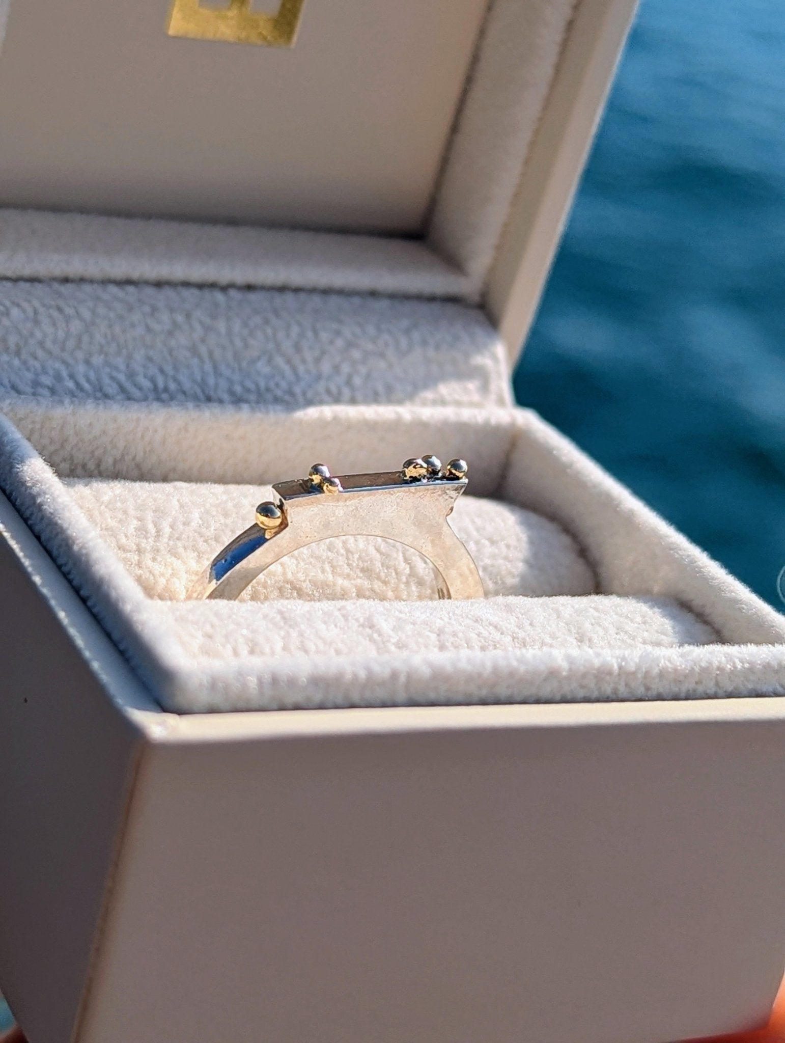 Contemporary Silver Ring with 9ct Gold GranulesRingsBooblinka Jewellery