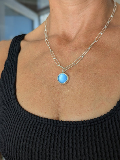 Cornflower Blue Sea Glass Necklace in Sterling Silver – Ready to ShipNecklacesBooblinka Jewellery
