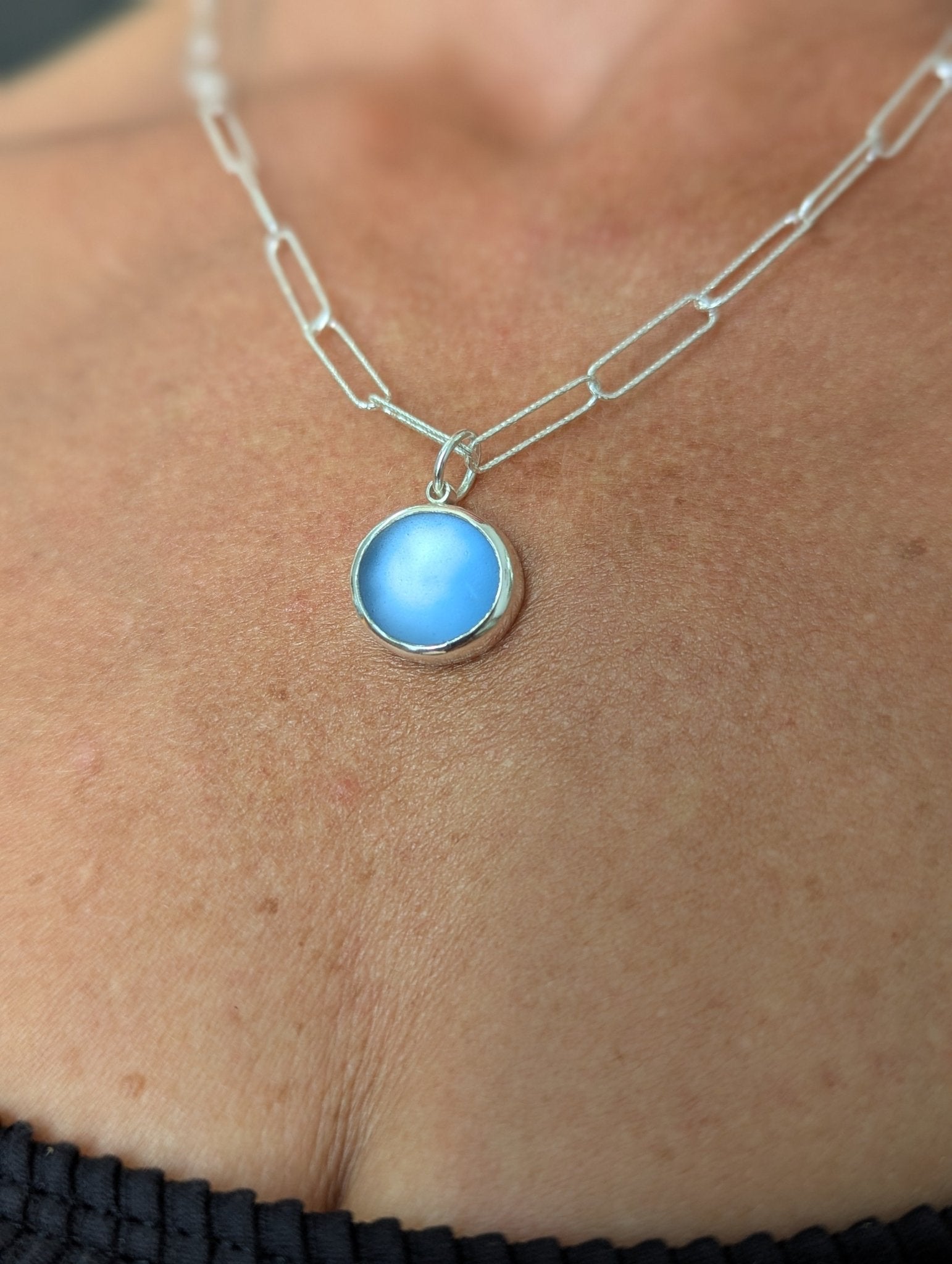 Cornflower Blue Sea Glass Necklace in Sterling Silver – Ready to ShipNecklacesBooblinka Jewellery