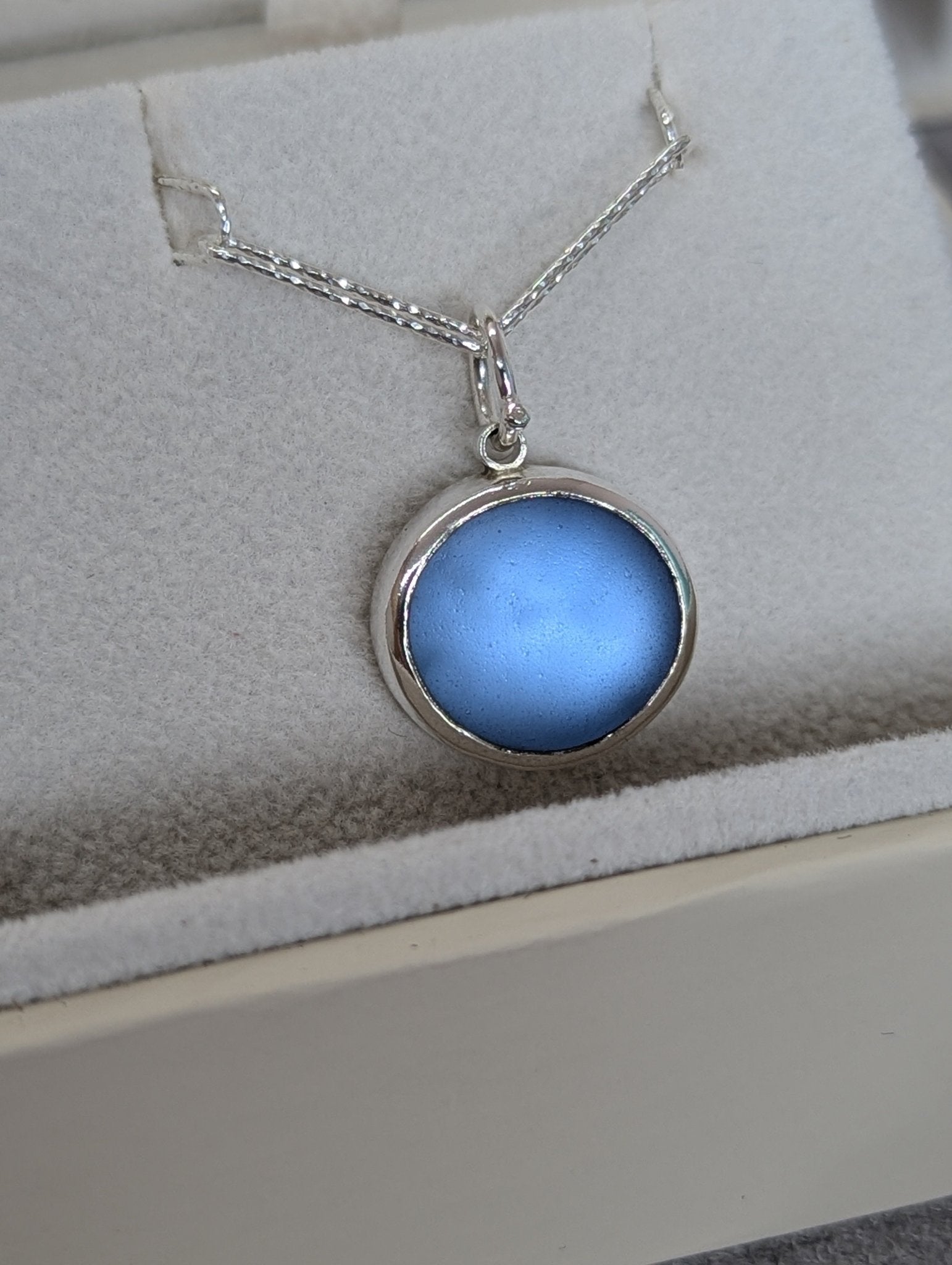 Cornflower Blue Sea Glass Necklace in Sterling Silver – Ready to ShipNecklacesBooblinka Jewellery
