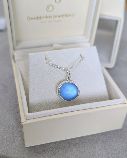 Cornflower Blue Sea Glass Necklace in Sterling Silver – Ready to ShipNecklacesBooblinka Jewellery
