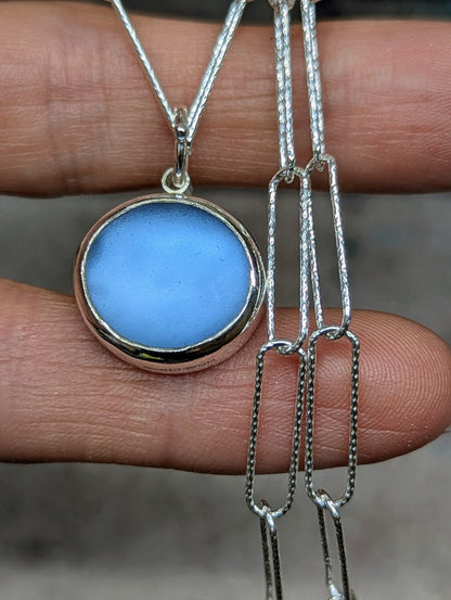 Cornflower Blue Sea Glass Necklace in Sterling Silver – Ready to ShipNecklacesBooblinka Jewellery