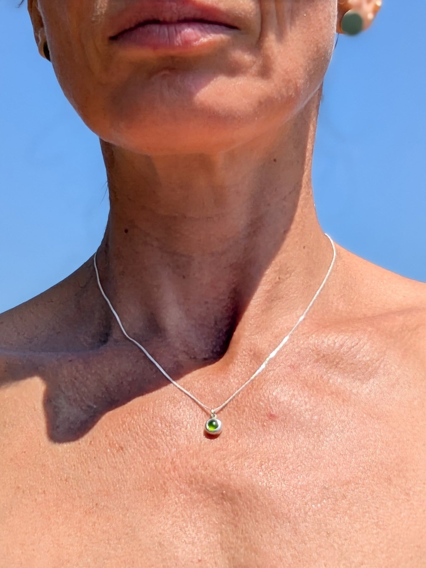 Dainty Green Sea Glass Necklace in Sterling SilverNecklacesBooblinka Jewellery