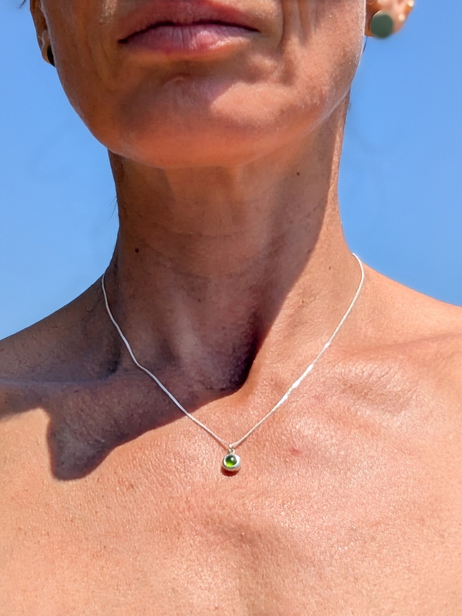 Dainty Green Sea Glass Necklace in Sterling SilverNecklacesBooblinka Jewellery