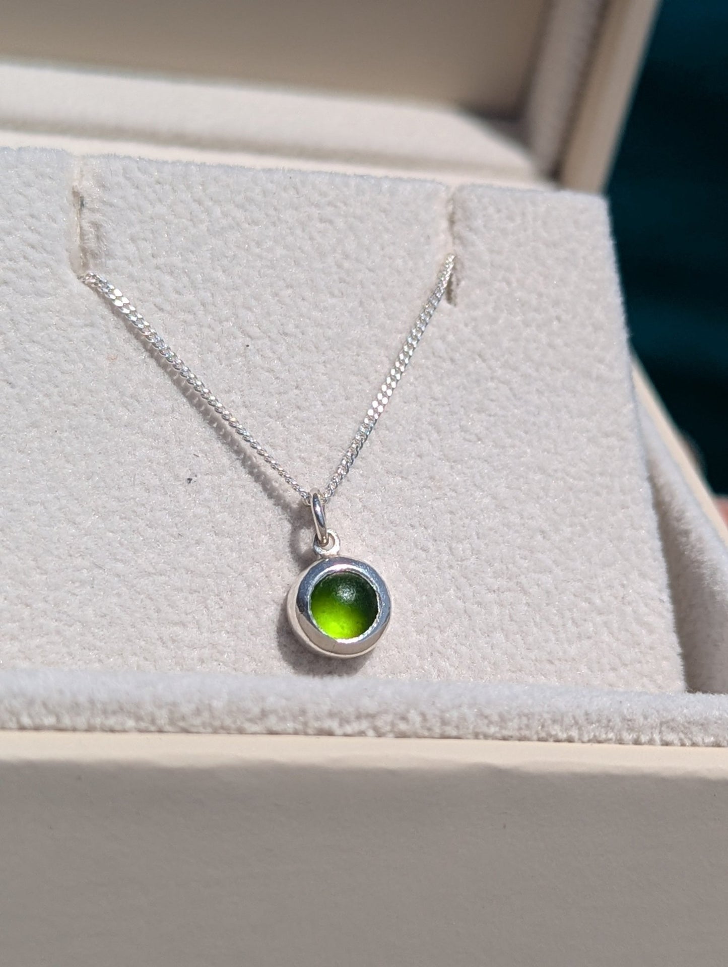 Dainty Green Sea Glass Necklace in Sterling SilverNecklacesBooblinka Jewellery