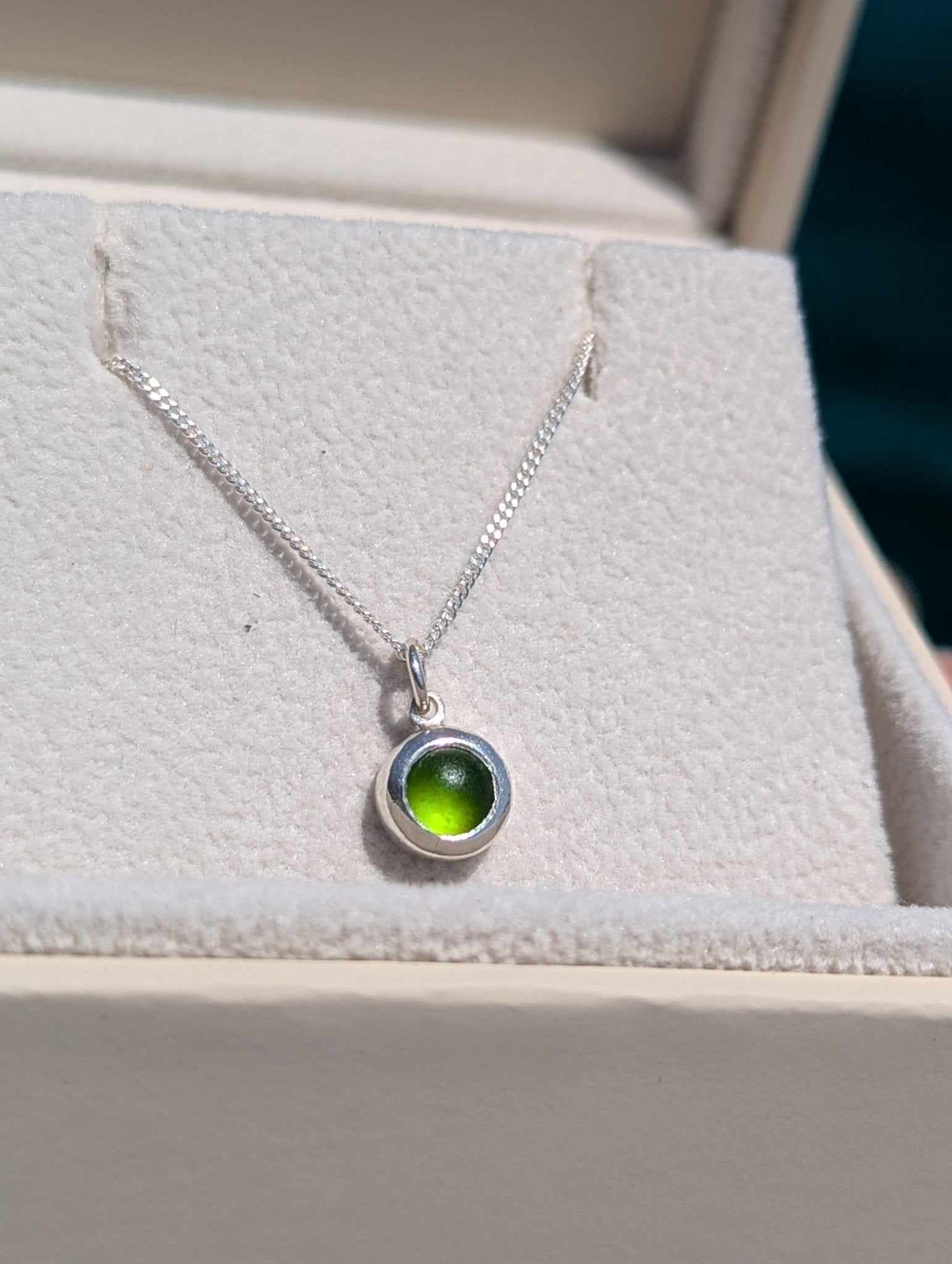 Dainty Green Sea Glass Necklace in Sterling SilverNecklacesBooblinka Jewellery