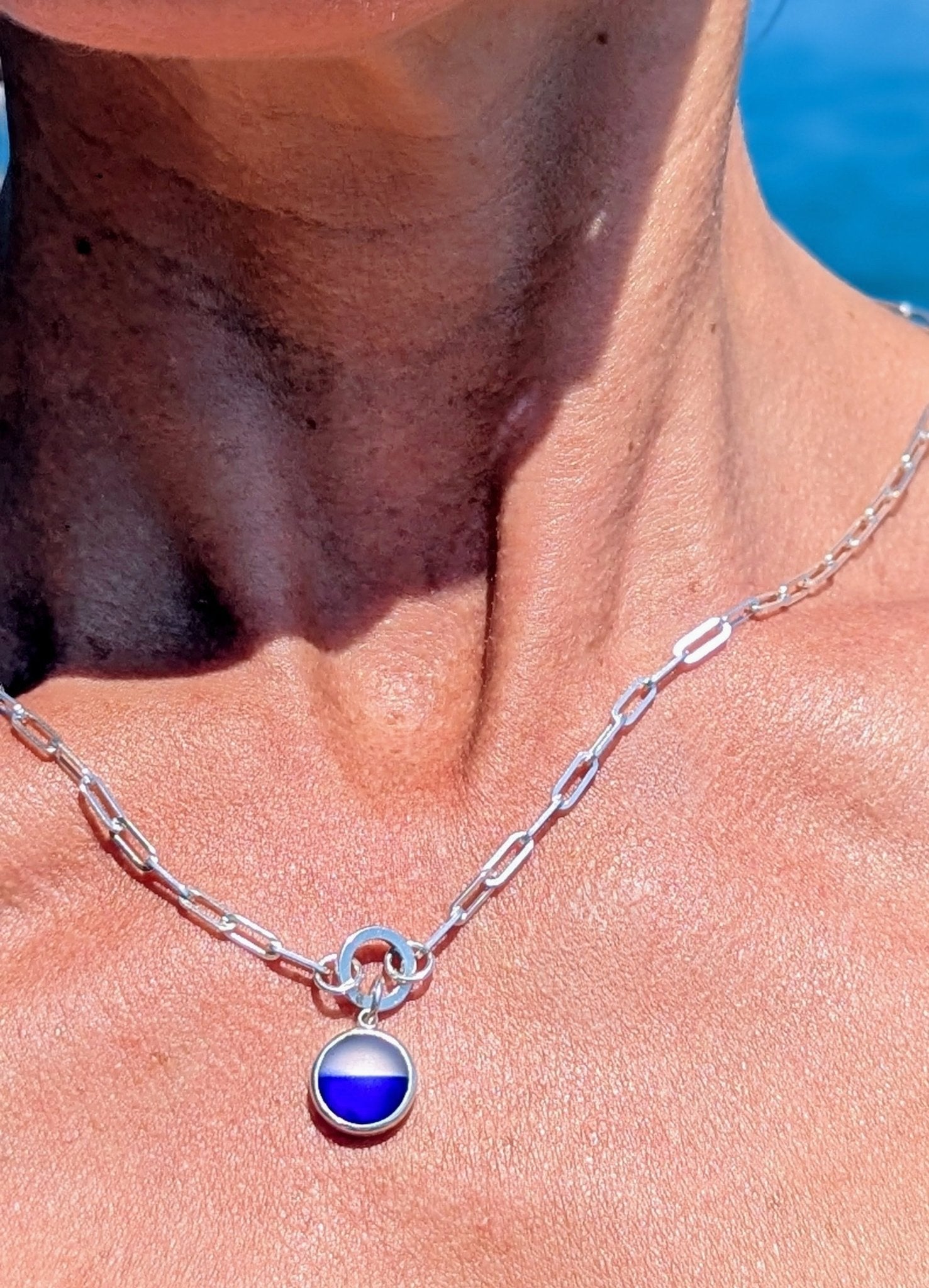 Double Coloured Blue & White Sea Glass Necklace in Sterling SilverNecklacesBooblinka Jewellery