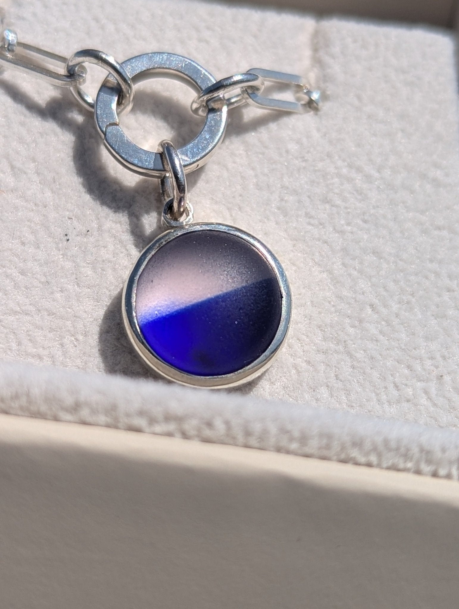 Double Coloured Blue & White Sea Glass Necklace in Sterling SilverNecklacesBooblinka Jewellery