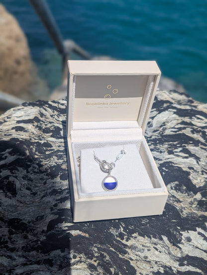 Double Coloured Blue & White Sea Glass Necklace in Sterling SilverNecklacesBooblinka Jewellery