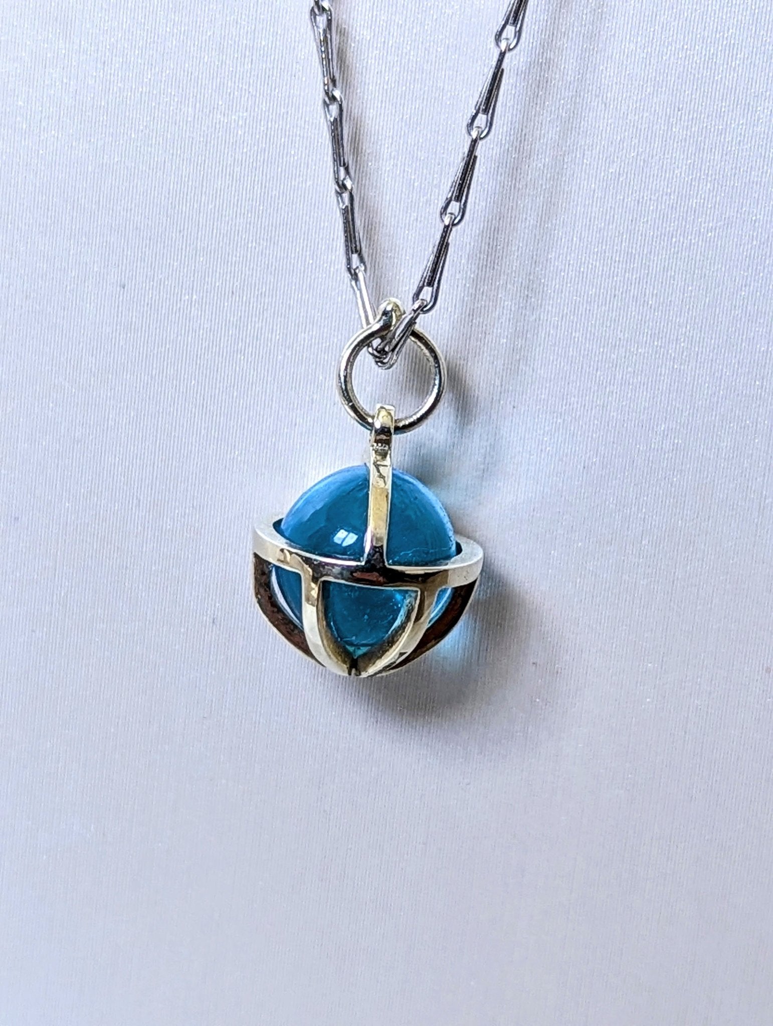 Drop of the Ocean Necklace - Fairtrade 9 Carat White Gold & Swiss Blue Topaz Sphere Necklace by Booblinka Jewellery