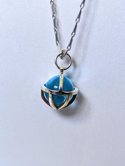 Drop of the Ocean Necklace - Fairtrade 9 Carat White Gold & Swiss Blue Topaz Sphere Necklace by Booblinka Jewellery