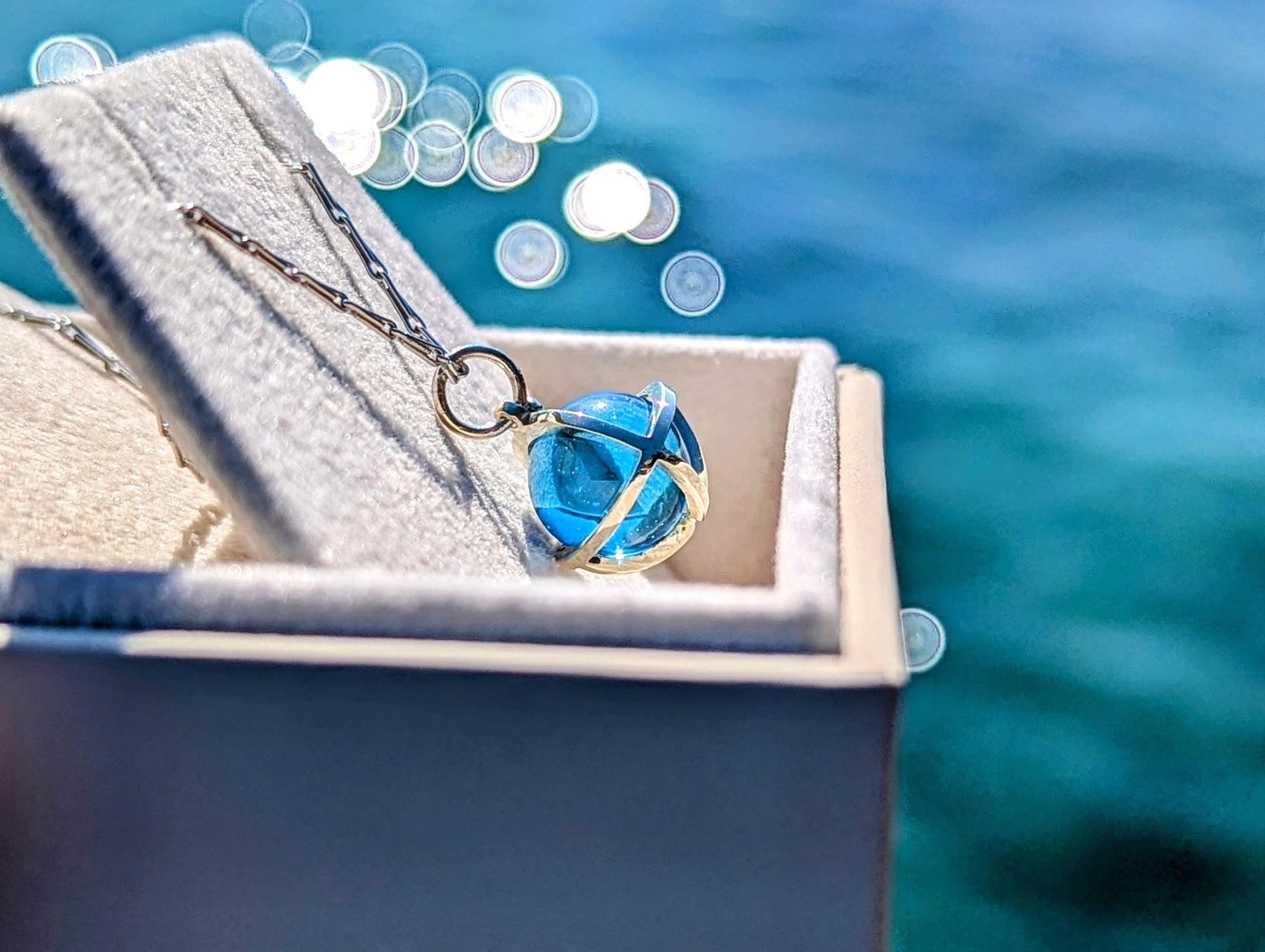 Drop of the Ocean Necklace in Fairtrade White Gold – Swiss Blue TopazNecklacesBooblinka Jewellery