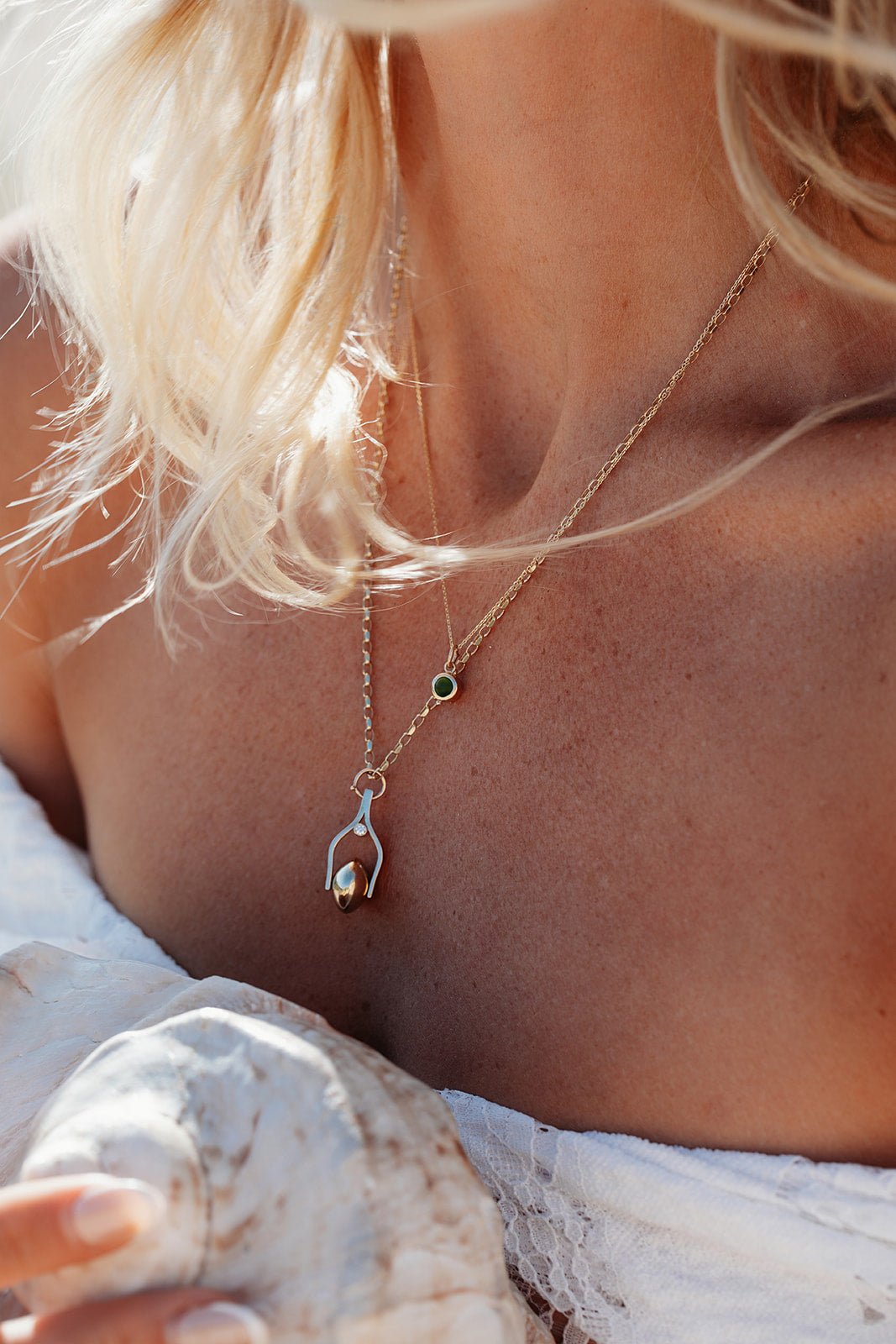 Gold Spinning Moon Necklace with Ocean Diamonds - Ready to ShipNecklacesBooblinka Jewellery