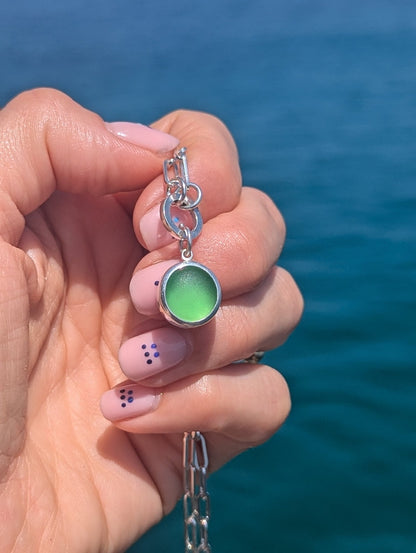 Green Sea Glass Necklace in Sterling SilverNecklacesBooblinka Jewellery