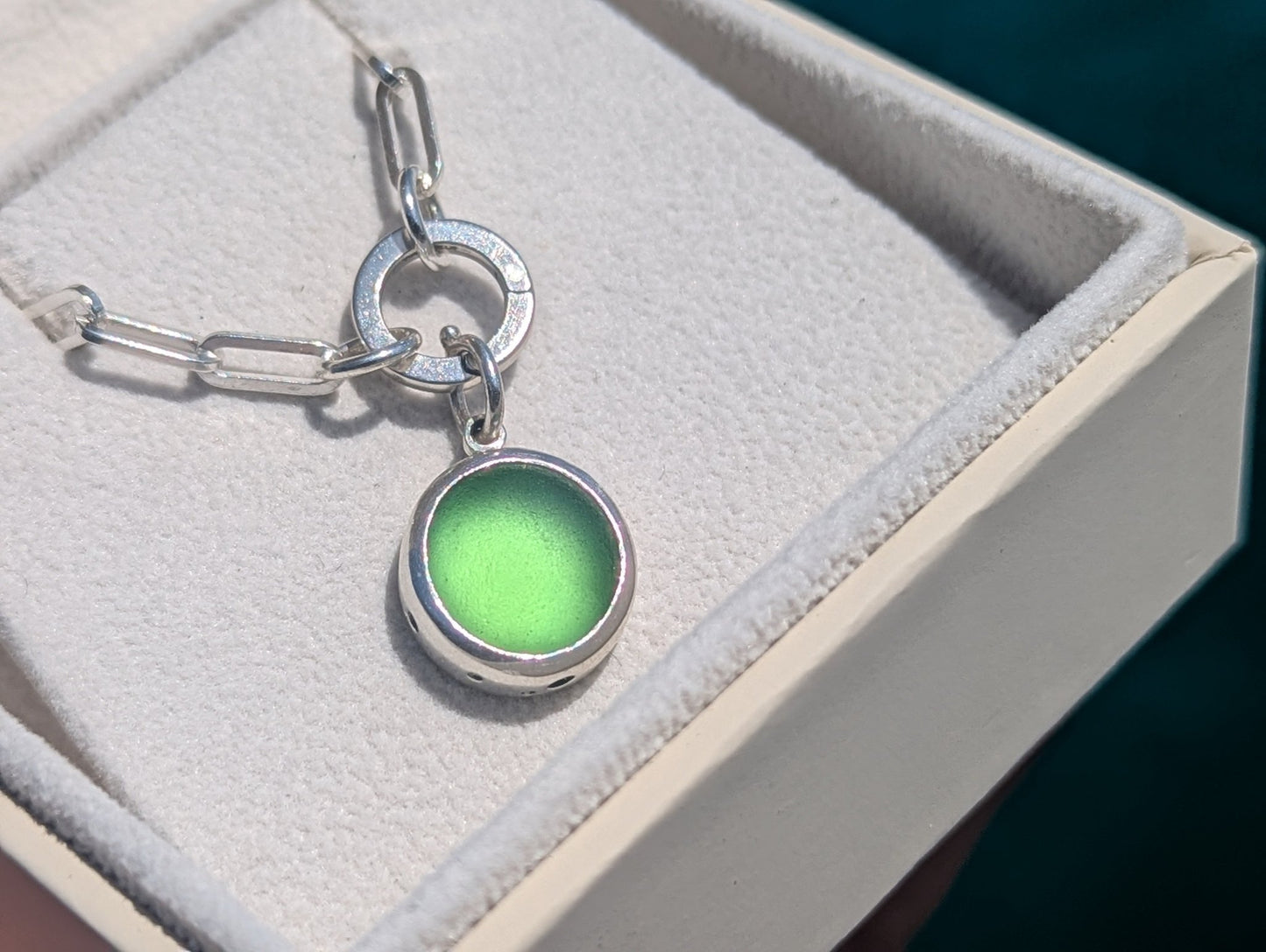 Green Sea Glass Necklace in Sterling SilverNecklacesBooblinka Jewellery