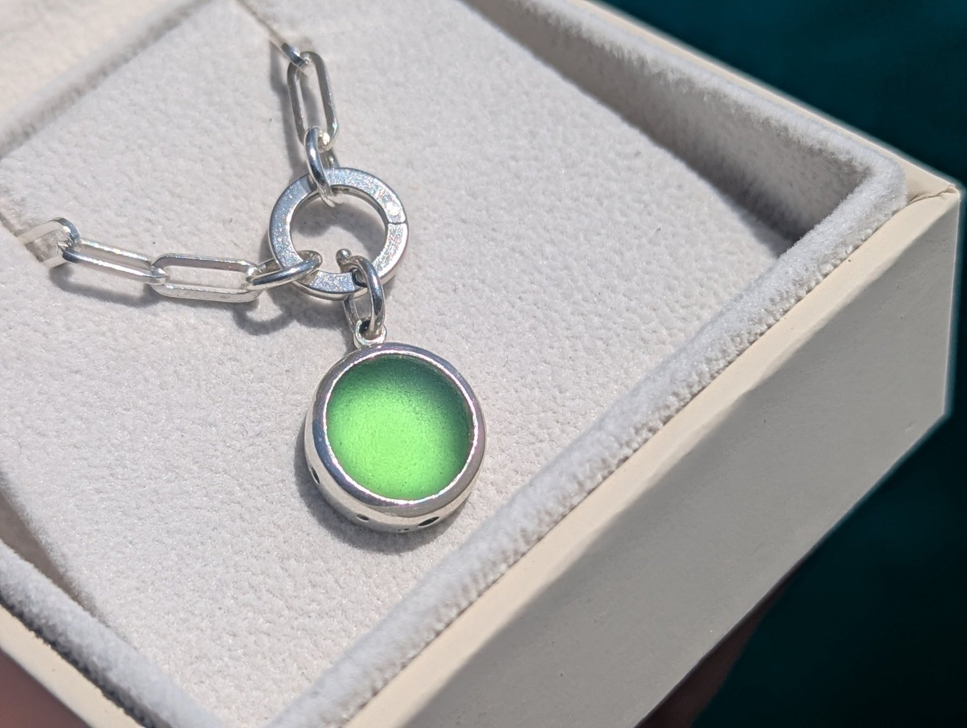 Green Sea Glass Necklace in Sterling SilverNecklacesBooblinka Jewellery