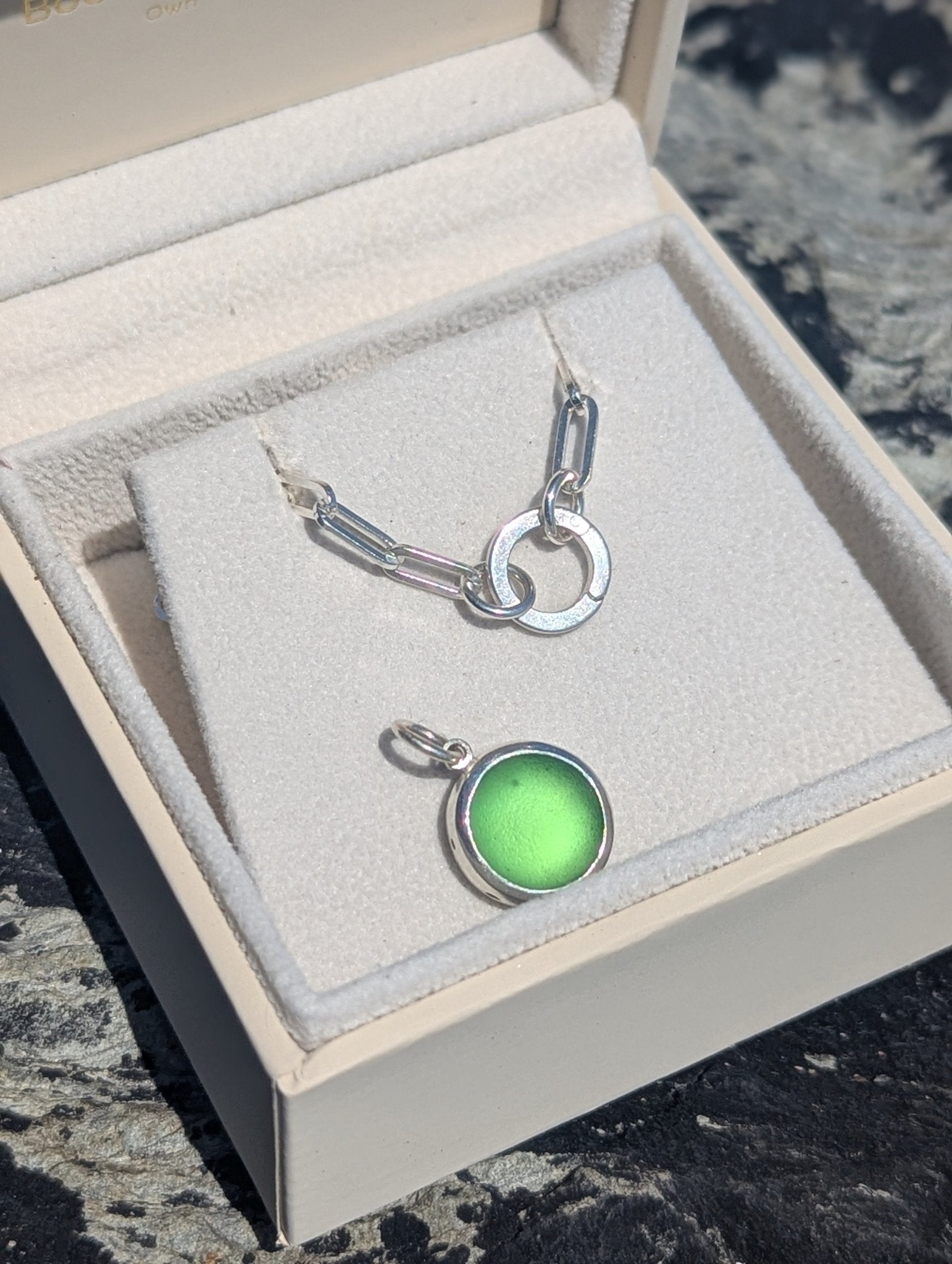 Green Sea Glass Necklace in Sterling SilverNecklacesBooblinka Jewellery
