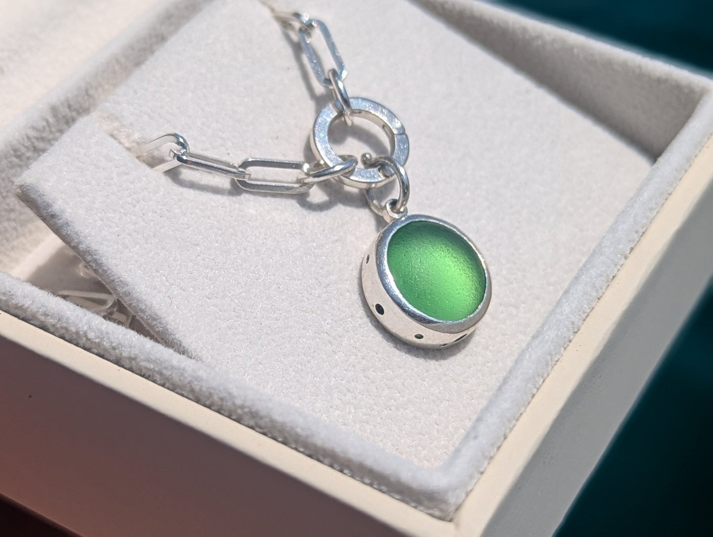 Green Sea Glass Necklace in Sterling SilverNecklacesBooblinka Jewellery