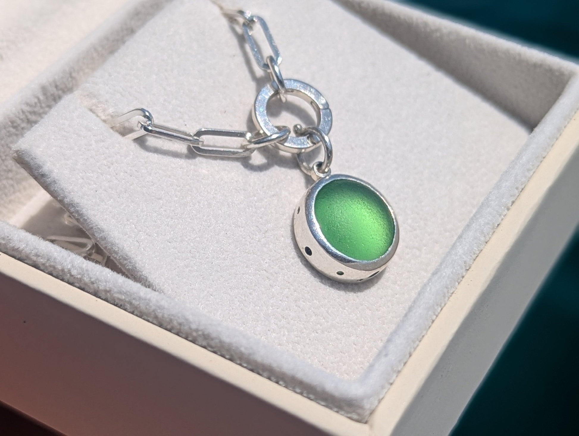Green Sea Glass Necklace in Sterling SilverNecklacesBooblinka Jewellery