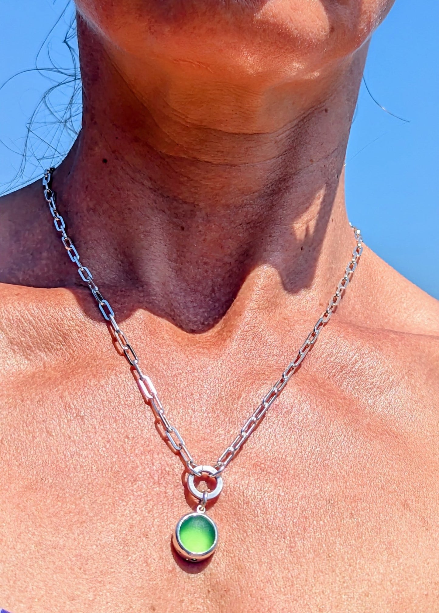 Green Sea Glass Necklace in Sterling SilverNecklacesBooblinka Jewellery