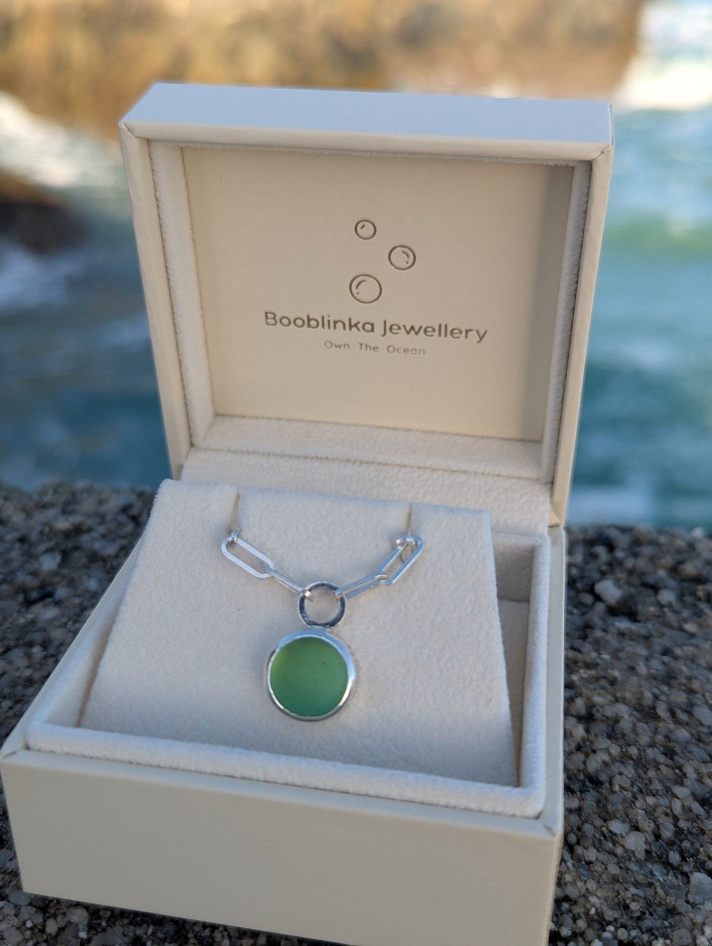Green Sea Glass Necklace – Sterling Silver with Paperclip ChainOcean - Inspired NecklacesBooblinka Jewellery