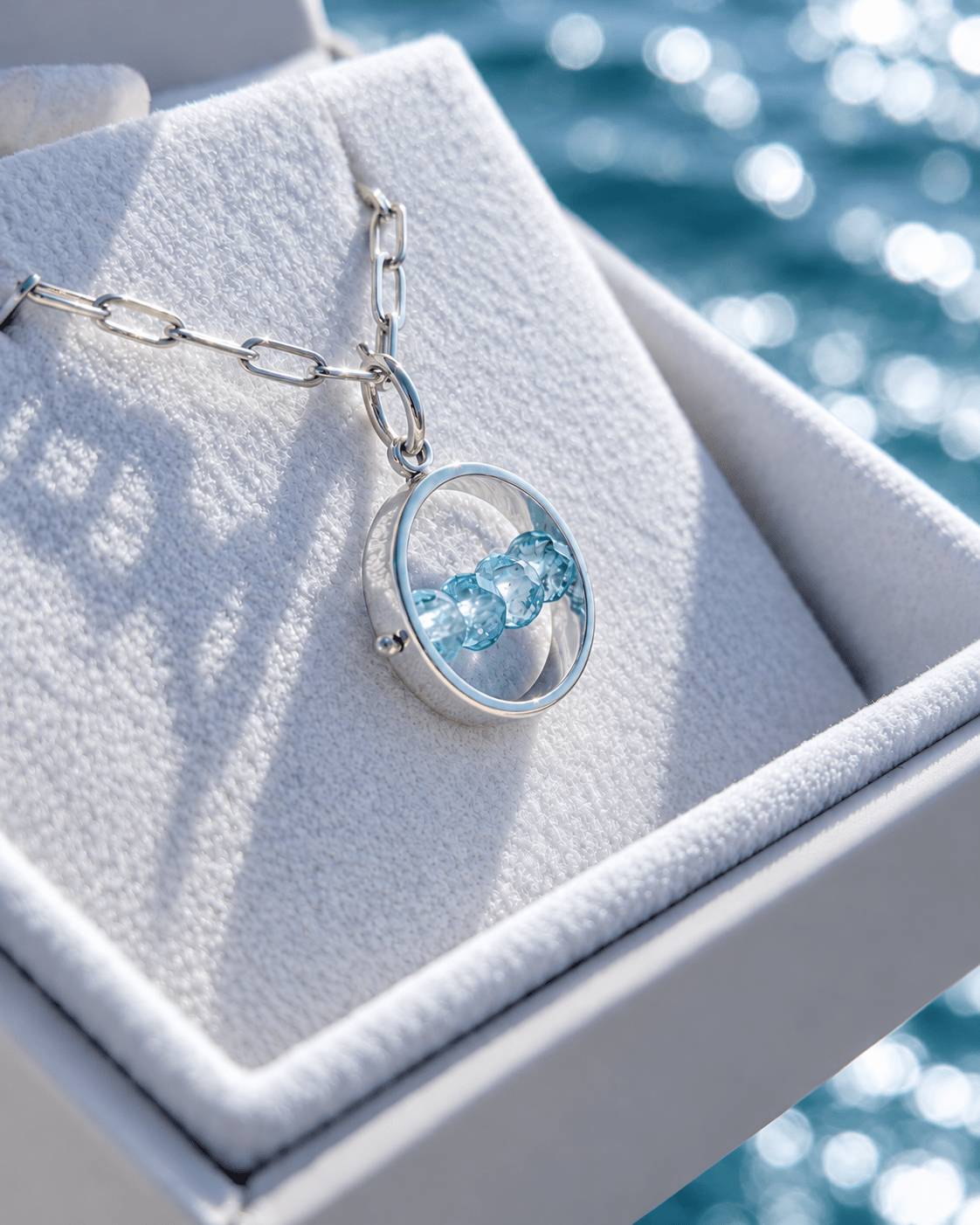 HALO – 9ct White Gold Spinning Blue Topaz NecklaceNecklacesBooblinka Jewellery