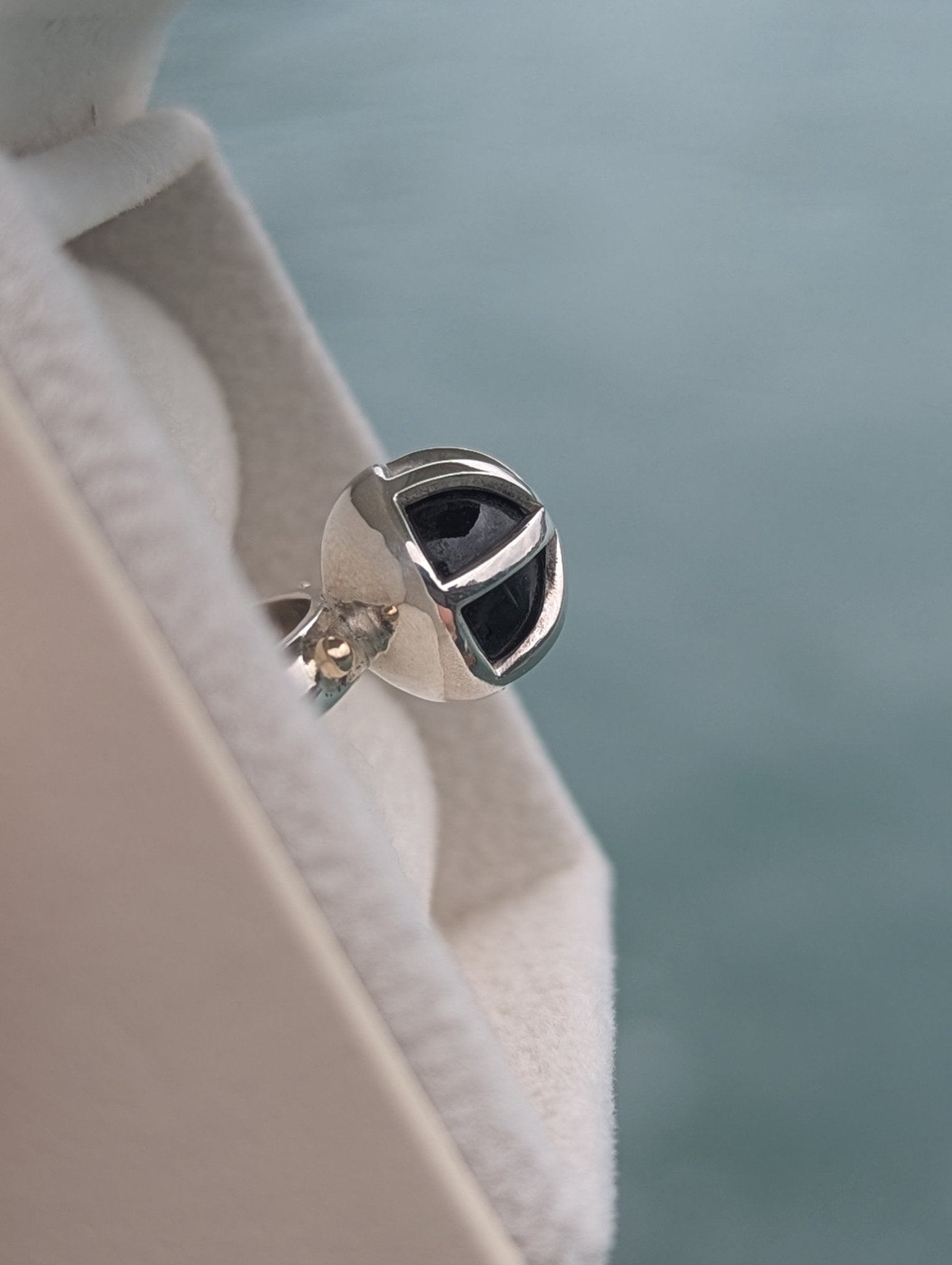 London Blue Topaz Statement Ring in Sterling Silver & 9ct Gold – Size P 1/2RingsBooblinka Jewellery