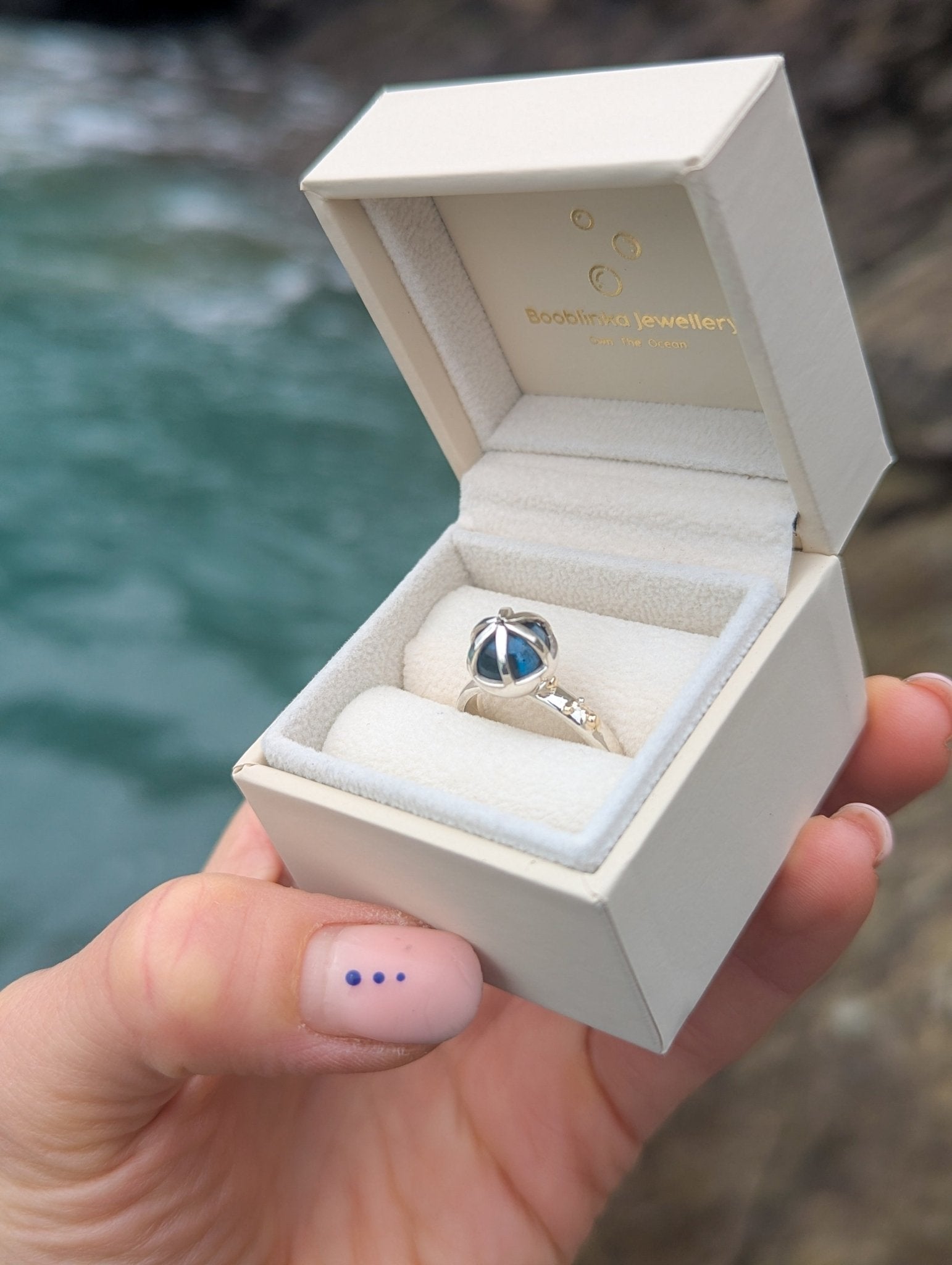 London Blue Topaz Statement Ring in Sterling Silver & 9ct Gold – Size P 1/2RingsBooblinka Jewellery