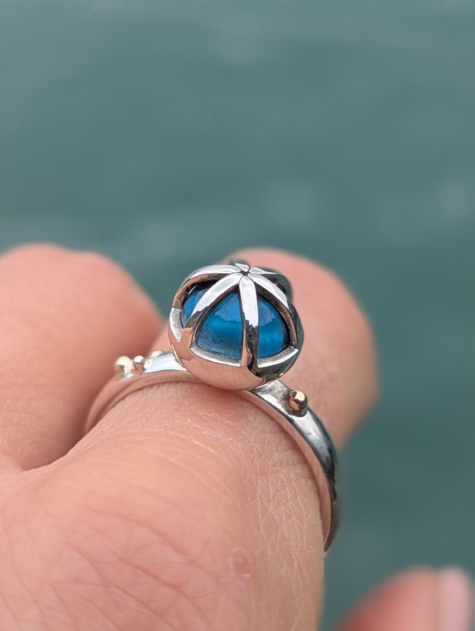 London Blue Topaz Statement Ring in Sterling Silver & 9ct Gold – Size P 1/2RingsBooblinka Jewellery