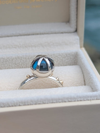 London Blue Topaz Statement Ring in Sterling Silver & 9ct Gold – Size P 1/2RingsBooblinka Jewellery