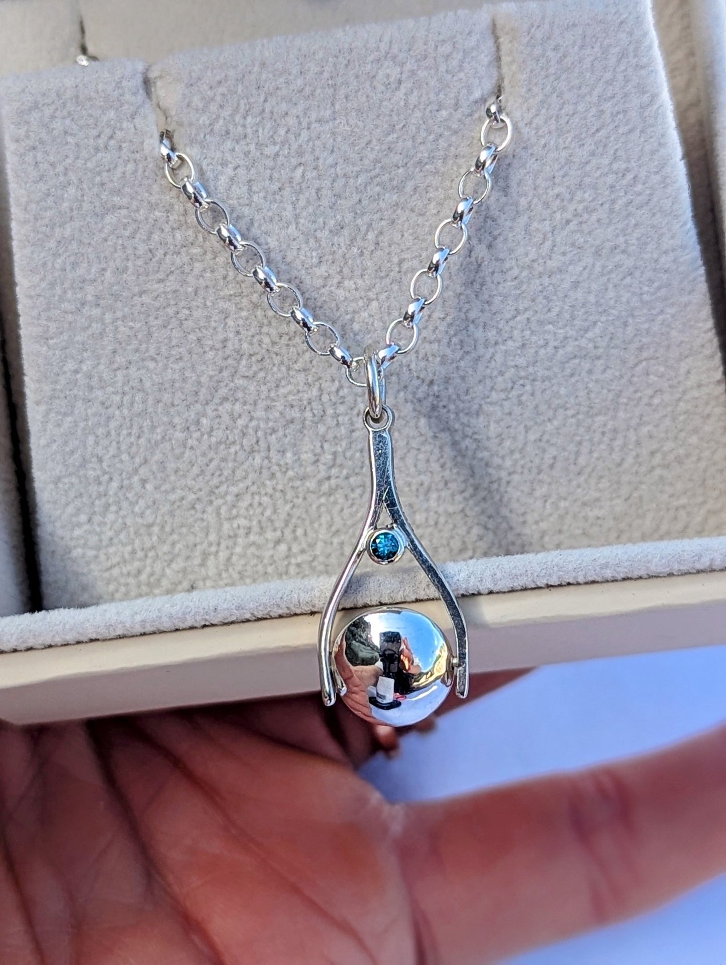 Mini Spinning Necklace in Sterling Silver with London Blue Topaz – Made to OrderNecklacesBooblinka Jewellery